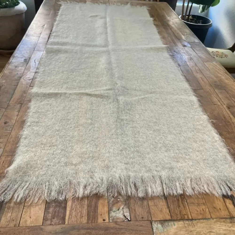 Vintage Handwoven Mohair Wool Fringed Scarf 25